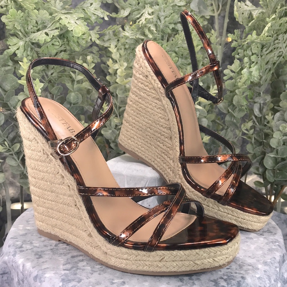 JustFab HowPosh Tortoise Brown 5.5” Espadrille Platform Wedges WMS 10☀️EUC☀️